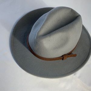 Gray hat with brown trim